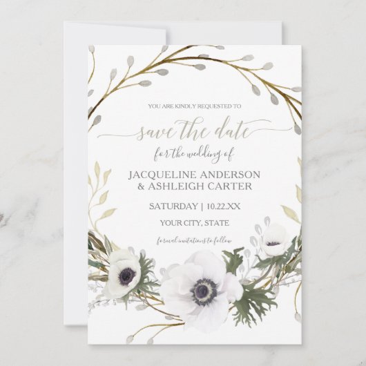 Invitation Eucalyptus blanc rose moderne Sauvez la date (Devant)