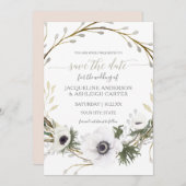 Invitation Eucalyptus blanc rose moderne Sauvez la date (Devant / Derrière)