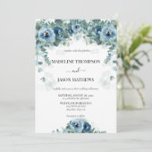Invitation Eucalyptus bleu Duché Floral 2 Mariage (Debout devant)