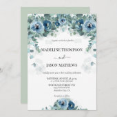 Invitation Eucalyptus bleu Dusty Floral Mariage (Devant / Derrière)