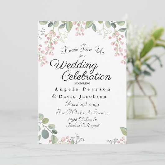 Invitation Eucalyptus bleu et vert olive (Debout devant)