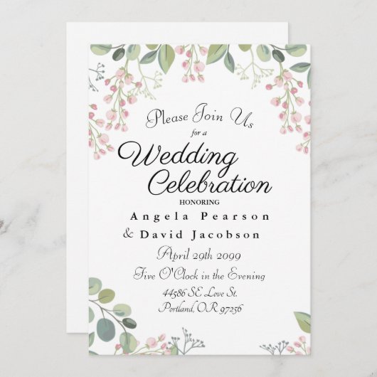 Invitation Eucalyptus bleu et vert olive (Devant / Derrière)