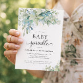 Invitation Eucalyptus Bleu Moderne Saupoudrer Bébé