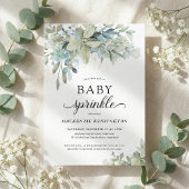 Invitation Eucalyptus Bleu Moderne Saupoudrer Bébé