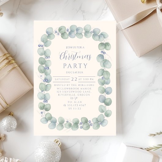 Invitation Eucalyptus Bleu Noël Hiver
