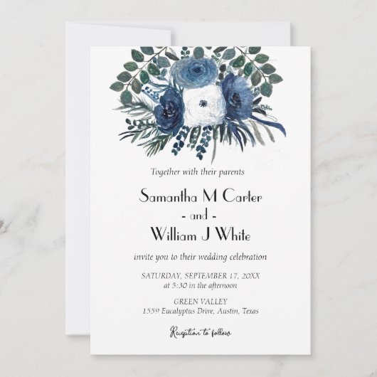 Invitation Eucalyptus bleu rustique (Devant)