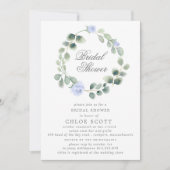 Invitation Eucalyptus Blue Floral Wreath Fête des mariées (Devant)