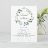 Invitation Eucalyptus Blue Floral Wreath Fête des mariées (Debout devant)
