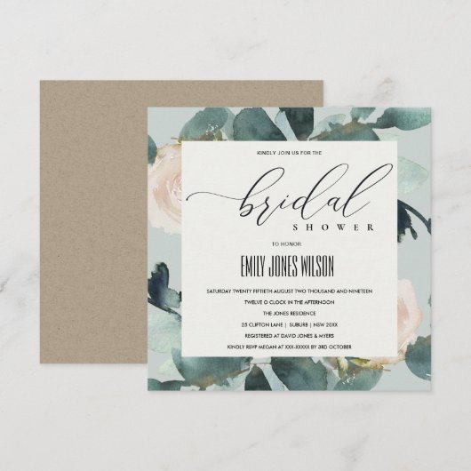 INVITATION EUCALYPTUS BLUSH ROSE GRAS FÊTE DES MARIÉES KRAFT (Devant / Derrière)