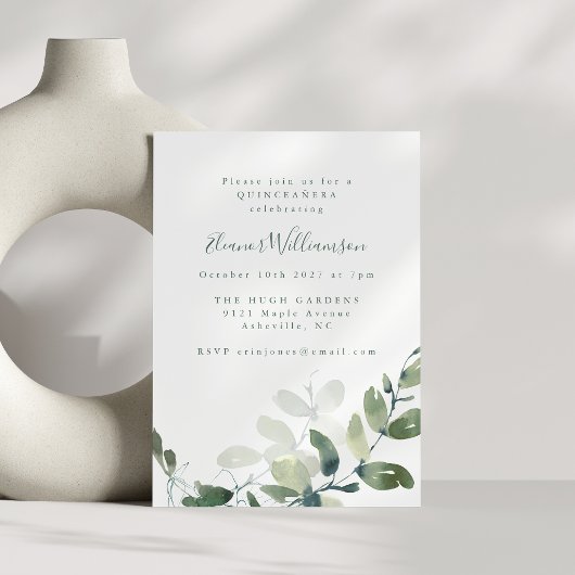 Invitation Eucalyptus Boho QUINCEAÑERA botanique moderne