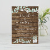 Invitation Eucalyptus Bois rustique Brunch et éclat de bulle (Debout devant)
