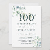 Invitation Eucalyptus Botanical 100e fête d'anniversaire (Devant)