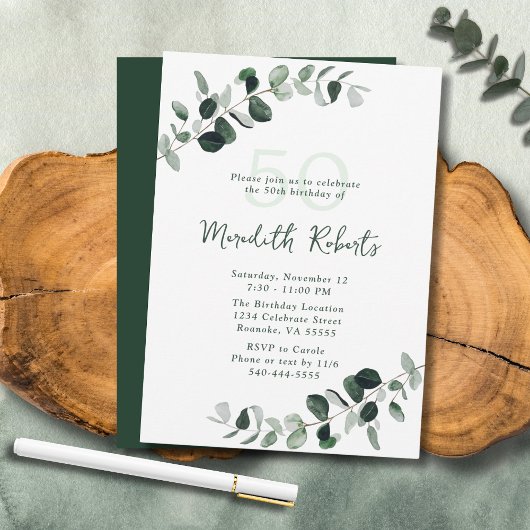Invitation Eucalyptus Botanical Greenery 50e anniversaire