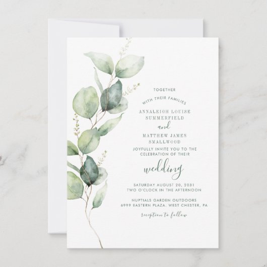 Invitation Eucalyptus Botanical Greenery Mariage Script (Devant)