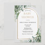 Invitation Eucalyptus Botanical Letter Gold Baby Shower (Devant / Derrière)