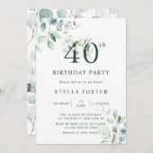 Invitation Eucalyptus Botanical Number 40th Birthday Party (Devant / Derrière)