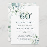 Invitation Eucalyptus Botanical Number 60th Birthday Party<br><div class="desc">Cette invitation à la fête du 60e anniversaire présente des eucalyptus couleur aquarelle et des feuilles verts avec des numéros botaniques vert et or.</div>