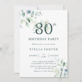 Invitation Eucalyptus Botanical Number 80th Birthday Party (Devant)