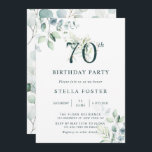 Invitation Eucalyptus Botanical Numéro 70e fête d'anniversair<br><div class="desc">Cette invitation à la fête de 70e anniversaire présente des eucalyptus à l'aquarelle peinte et des feuilles verts avec des numéros vert botanique et or.</div>