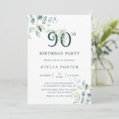 Invitation Eucalyptus Botanical Numéro 90e fête d'anniversair (Debout devant)