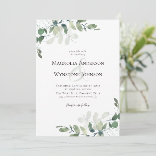 Invitation Eucalyptus Botanics QR Code Photo Mariage Invita (Debout devant)