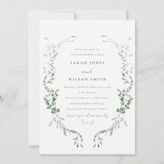 Invitation Eucalyptus Botanique Aquarelle Couples Douche (Devant)