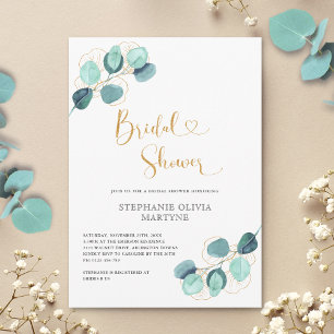 Invitation Eucalyptus Botanique Aquarelle Fête des mariées or