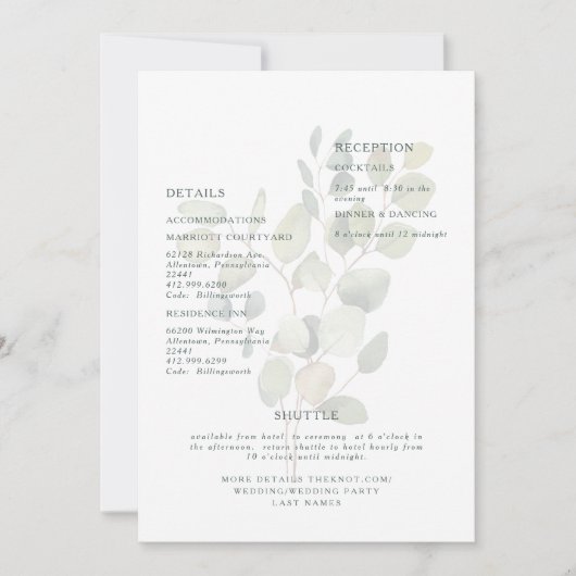 Invitation Eucalyptus bouché vert Typographie Turquoise Détai (Devant)