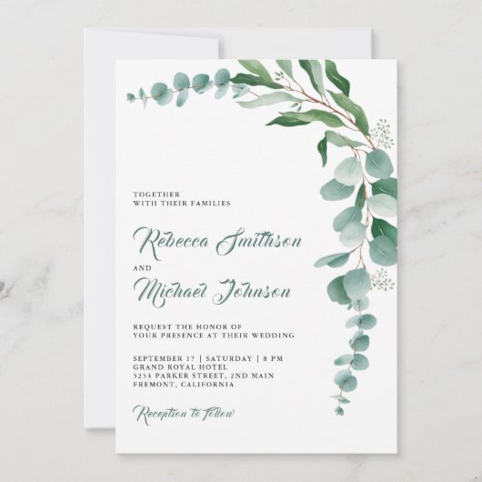 Invitation Eucalyptus Branch All in One QR Code Mariage (Devant)
