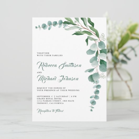 Invitation Eucalyptus Branch All in One QR Code Mariage (Debout devant)
