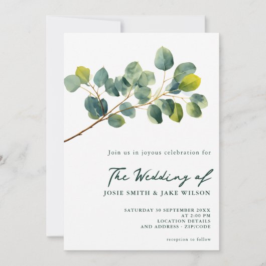 Invitation Eucalyptus branches vert feuille mariage (Devant)