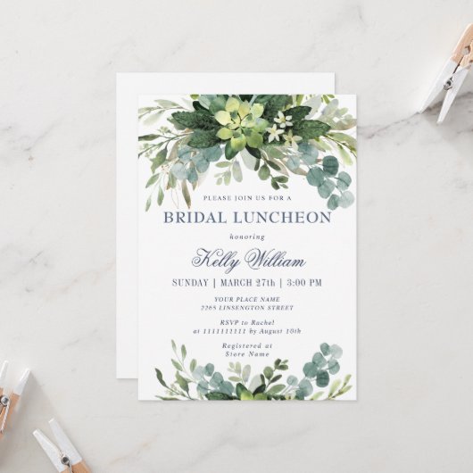 Invitation Eucalyptus BRIDAL LUNCHEON (Devant/Arrière en situation)