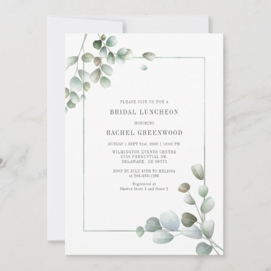 Invitation Eucalyptus Bridal Luncheon Aquarelle Succulent (Devant)