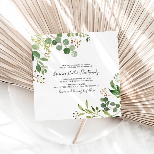 Invitation Eucalyptus Brown simple Carré Mariage