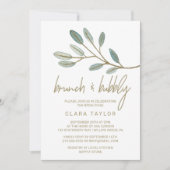 Invitation Eucalyptus brunch à la veine d'or et Bubbly (Devant)