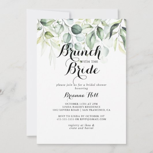 Invitation Eucalyptus Brunch avec la douche de mariée (Devant)