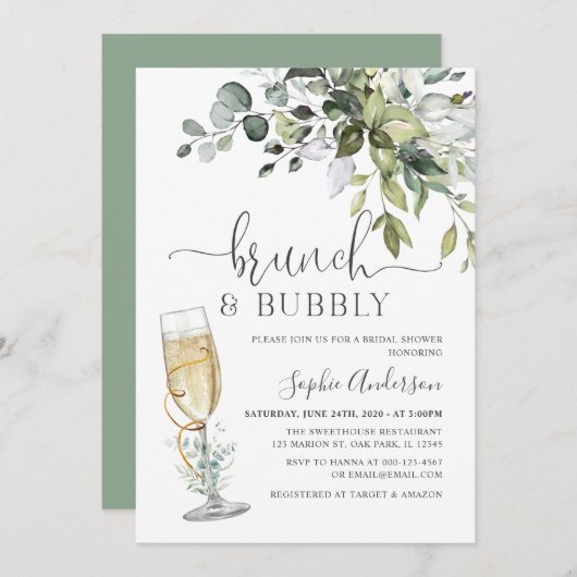 Invitation Eucalyptus Brunch & Bubbly (Devant / Derrière)
