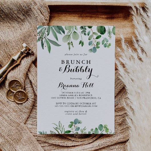 Invitation Eucalyptus Brunch et Fête des mariées Bubbly