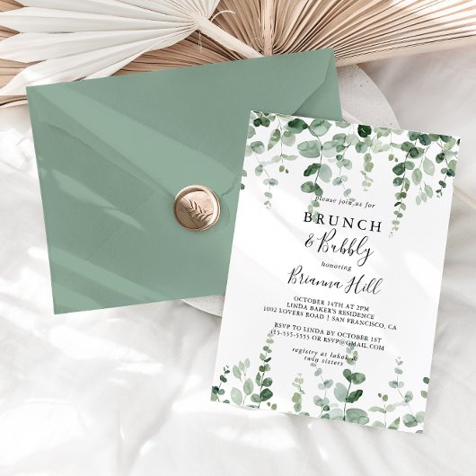 Invitation Eucalyptus Brunch et Fête des mariées Bubbly