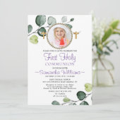 Invitation Eucalyptus Budget Photo Première communion Invitat (Debout devant)
