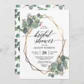 Invitation Eucalyptus cadre géométrique douche nuptiale invit (Devant / Derrière)