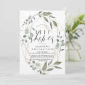 Invitation Eucalyptus Cadre géométrique or Baby shower vert (Debout devant)
