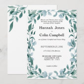 Invitation Eucalyptus Cadre vert bleu Mariage (Devant / Derrière)