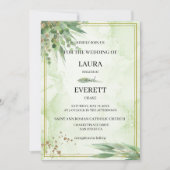 Invitation Eucalyptus Cadre Vert Or Feuillage Aquarelle (Devant)