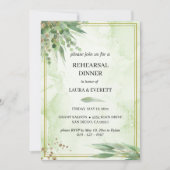Invitation Eucalyptus Cadre Vert Or Feuillage Aquarelle (Devant)