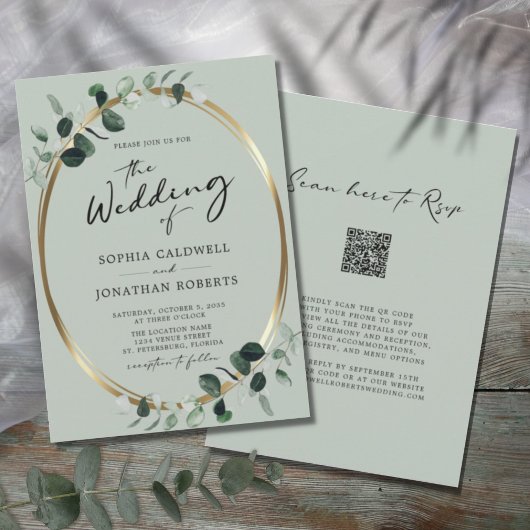 Invitation Eucalyptus Calligraphie QR Code RSVP Sage Mariage