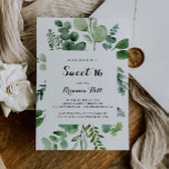 Invitation Eucalyptus Calligraphie Sweet 16 Anniversaire<br><div class="desc">Cette eucalyptus calligraphie douce invitation de fête de 16 ans est parfait pour un anniversaire rustique. Le design est composé de beaux feuilles peints à la main et d'eucalyptus verts,  assemblés en bouquets soignés pour agrémenter votre événement.</div>