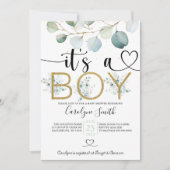 Invitation Eucalyptus C'est un garçon Baby shower Editable In (Devant)