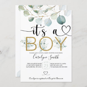 Invitation Eucalyptus C'est un garçon Baby shower Editable In