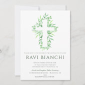 Invitation Eucalyptus Christening Vert Baptême (Devant)